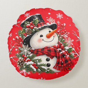 Cute Christmas Snowman Round Cushion