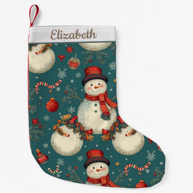 Cute Christmas Snowman Small Christmas Stocking (Front)