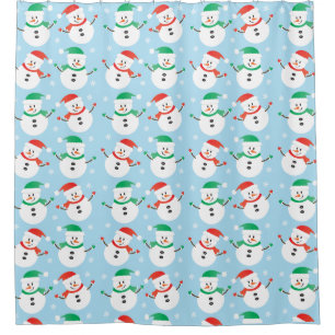 Cute Christmas Snowman Snowflake Pattern Shower Curtain