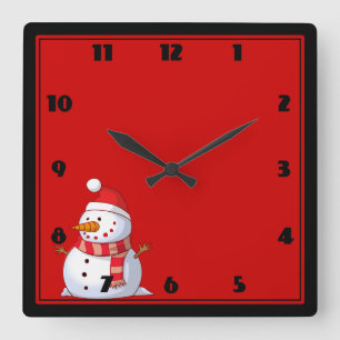 Cute Christmas Snowman Square Wall Clock