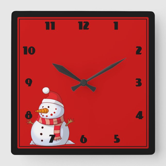 Cute Christmas Snowman Square Wall Clock (Front)