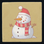 Cute Christmas Snowman Stone Coaster<br><div class="desc">A cute Christmas snowman who is kind of chubby and jolly wearing  a striped scarf and a red christmas hat. Festive and fun.</div>