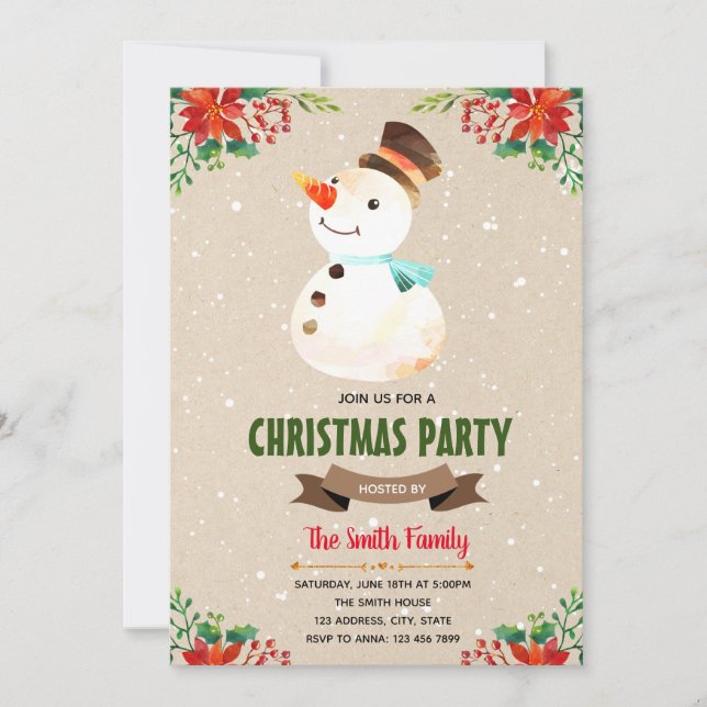 Cute christmas snowman theme invitation (Front)