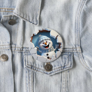 Cute Christmas snowman through wall illustrated 7.5 Cm Round Badge