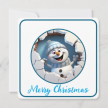 Cute Christmas snowman through wall illustrated