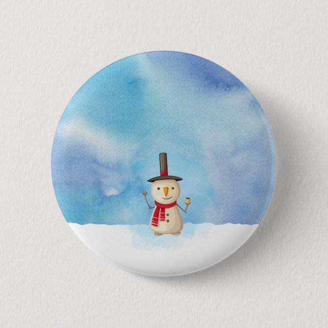 Cute Christmas Snowman Waving And Smiling 6 Cm Round Badge (Front)