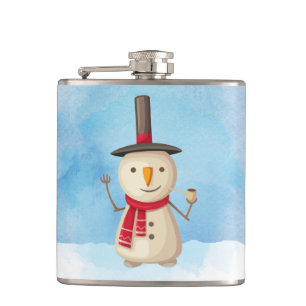 Cute Christmas Snowman Waving And Smiling Hip Flask