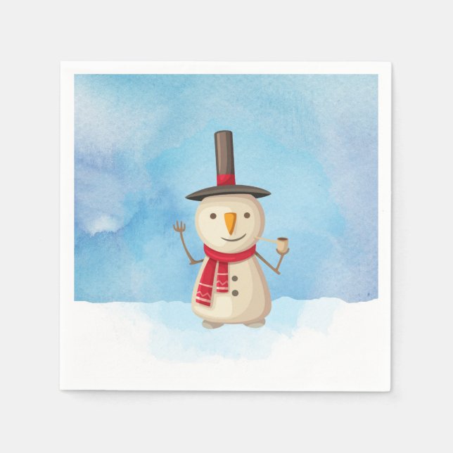 Cute Christmas Snowman Waving And Smiling Napkin (Front)