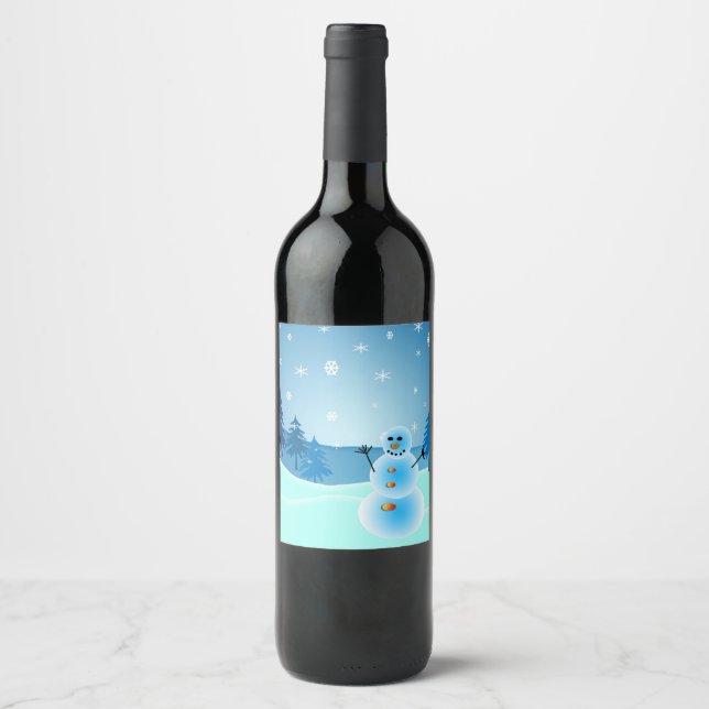 Cute christmas snowman wine label (Front)