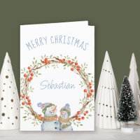 Cute Christmas Snowman Winter Berry Wreath Holiday