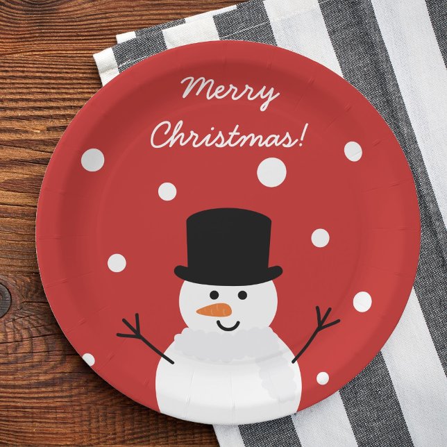 Cute Christmas Snowman Winter Festive Holiday Snow Paper Plate (Creator Uploaded)