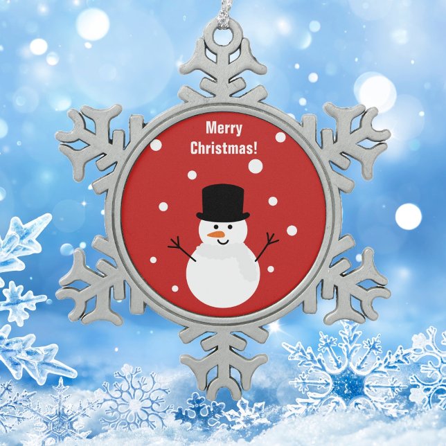 Cute Christmas Snowman Winter Festive Holiday Snow Snowflake Pewter Christmas Ornament (Creator Uploaded)