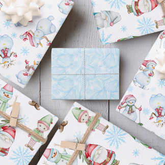 Cute Christmas Snowmen, Elf, Wrapping Paper Sheets
