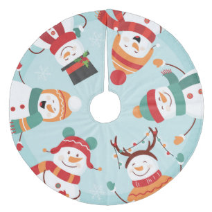 Cute Christmas Snowmen Fleece Tree Skirt