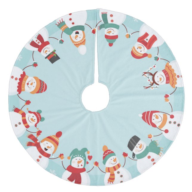 Cute Christmas Snowmen Fleece Tree Skirt (Front)