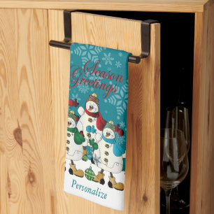 Cute Christmas Snowmen Friends  Tea Towel