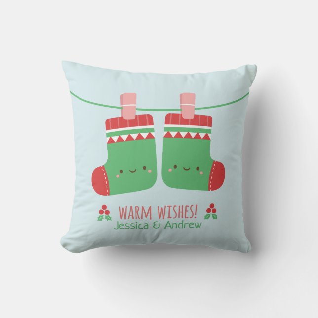 Cute Christmas Socks Warm Wishes Room Decor Cushion (Front)