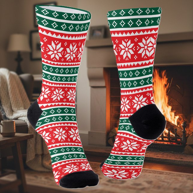 Cute Christmas socks with nordic snowflake pattern (Christmas socks)