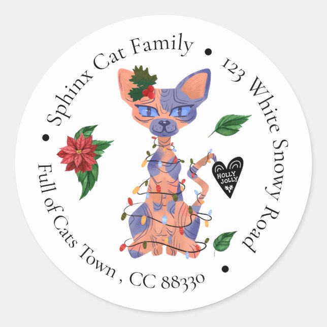 Cute christmas Sphinx Cat Holiday Adress Label (Front)