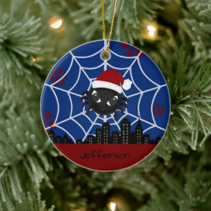 Cute Christmas Spider Personalised Ceramic Ornament
