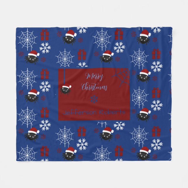 Cute Christmas Spider Personalised Fleece Blanket (Front (Horizontal))