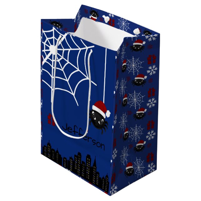 Cute Christmas Spider Personalised Gift Bag (Front Angled)