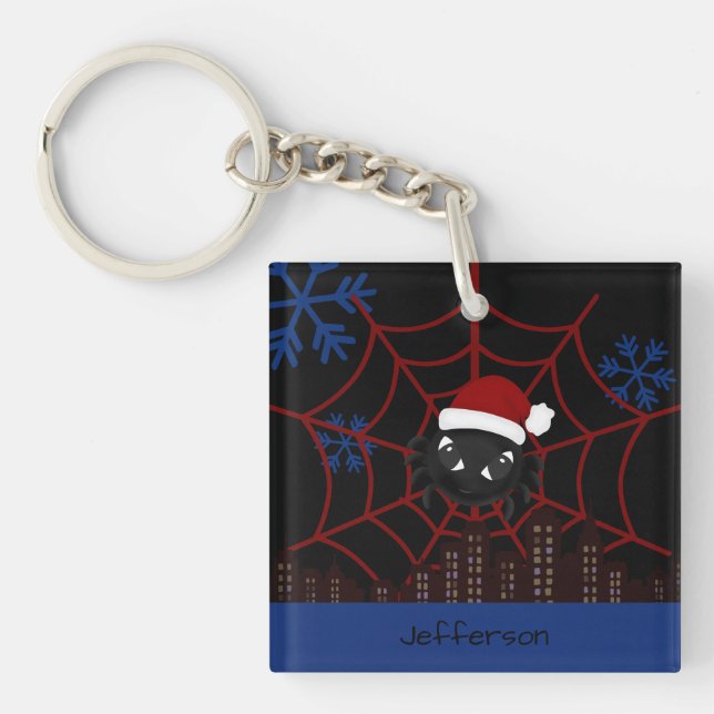 Cute Christmas Spider Personalised  Key Ring (Front)