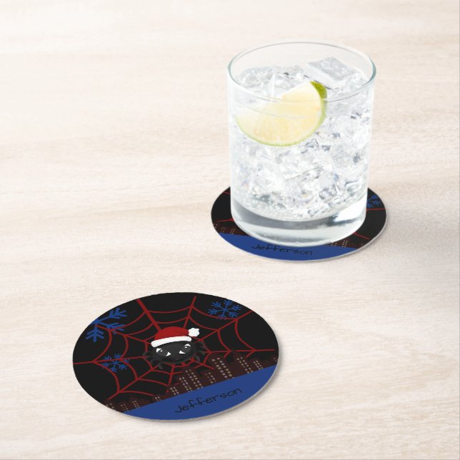 Cute Christmas Spider Personalised  Round Paper Coaster (Insitu)