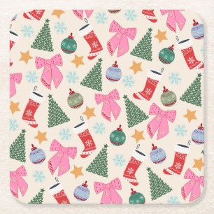 Cute Christmas Square Paper Coaster