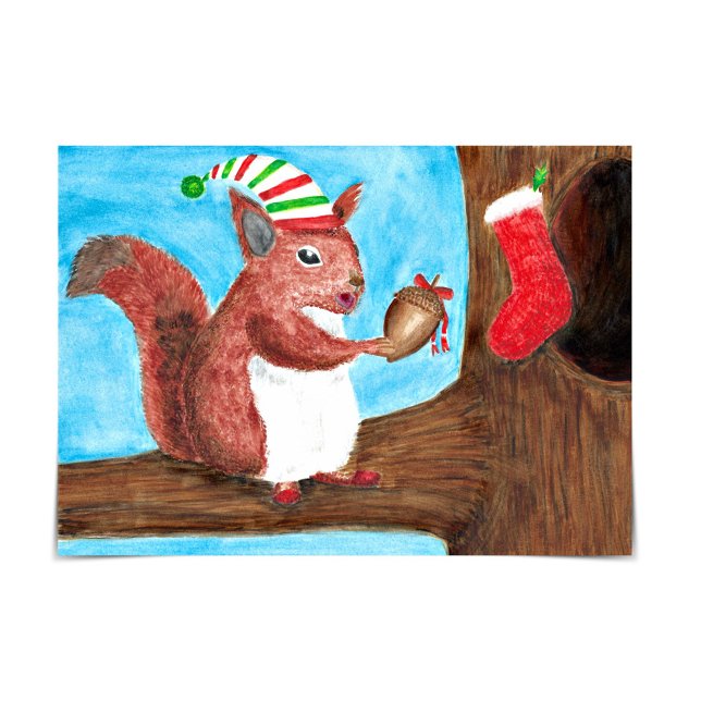 Cute Christmas Squirrel Holding Acorn Card (Creator Uploaded)