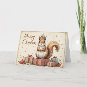Cute Christmas Squirrel in Scarf Woodland Card