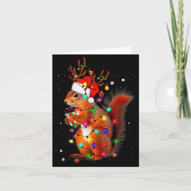 Cute Christmas Squirrel Lights Reindeer Xmas Holid Card (Front)