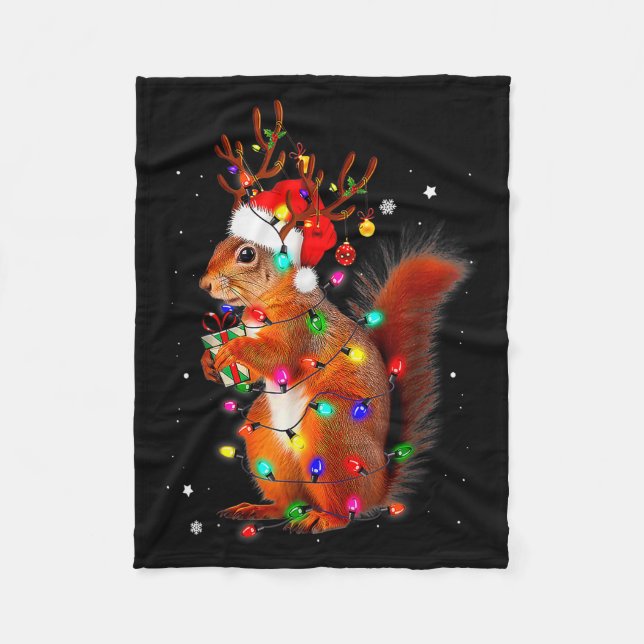 Cute Christmas Squirrel Lights Reindeer Xmas Holid Fleece Blanket (Front)