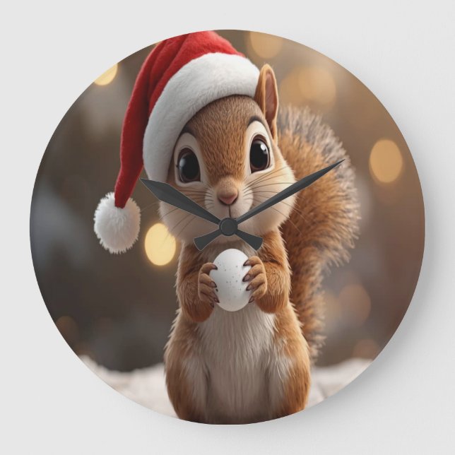 Cute Christmas Squirrel Wall Clock (Front)