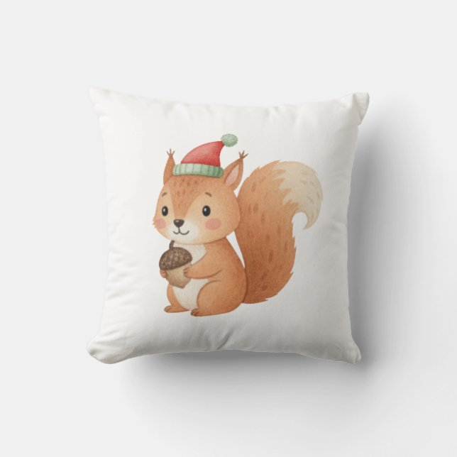 Cute Christmas Squirrel with Acorn Sticker Cushion (Front)
