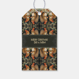 Cute Christmas Squirrels Holly Berries Gift Tag