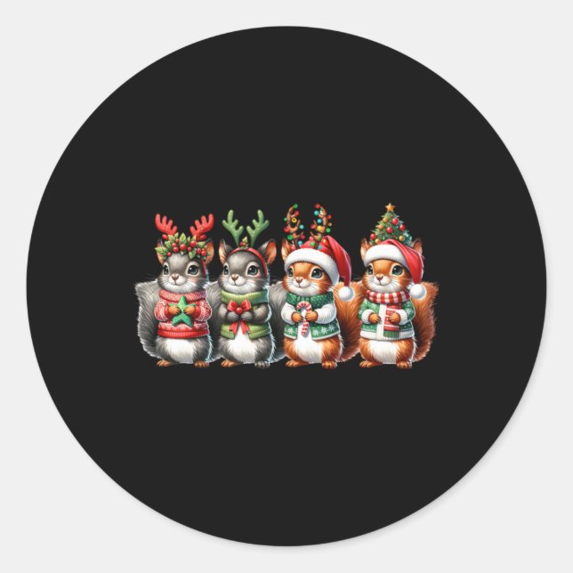 Cute Christmas Squirrels Lights Xmas Animal Squirr Classic Round Sticker (Front)