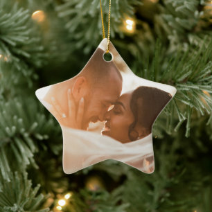 Cute Christmas Star Merry and Married Photo Ceramic Ornament