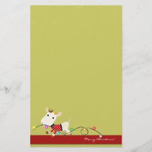 Cute Christmas Stationery: Goat & Christmas Lights Stationery