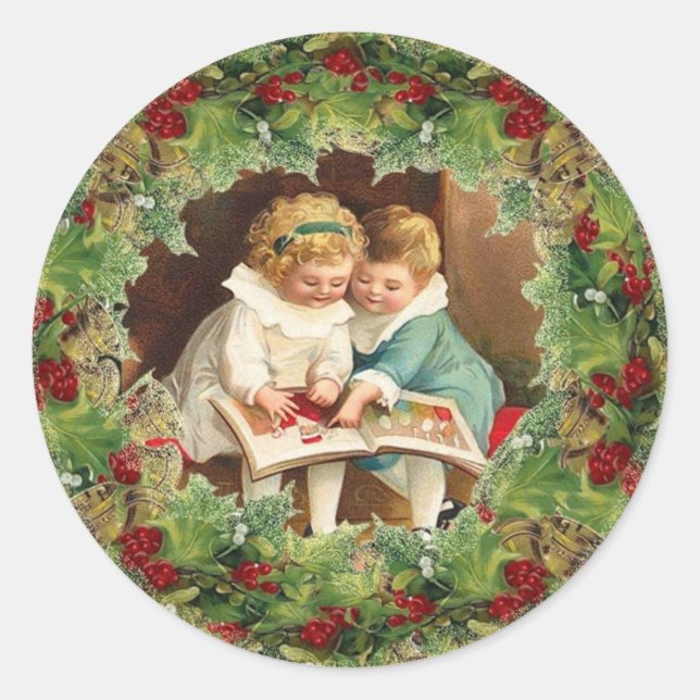 Cute Christmas Sticker Children Reading (Front)