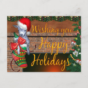 Cute Christmas Stocking Baby Goat Holiday Postcard