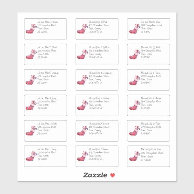 Cute Christmas Stocking Individual Name & Address (Sheet)