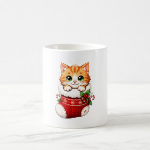 Cute Christmas Stocking Kitten Ceramic Ornament Coffee Mug
