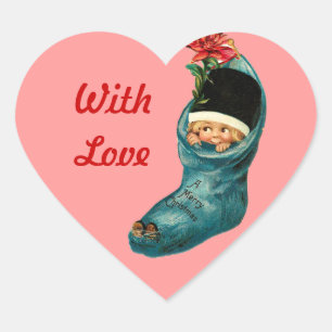 Cute Christmas Stocking ,Little Child,Pink Heart Sticker