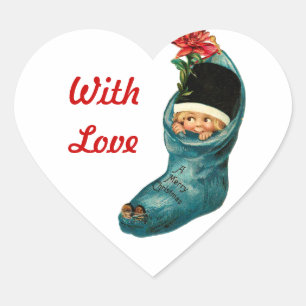 Cute Christmas Stocking ,Little Child,White Heart Sticker