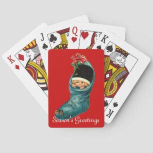 Cute Christmas Stocking ,Little Child,White Red Playing Cards