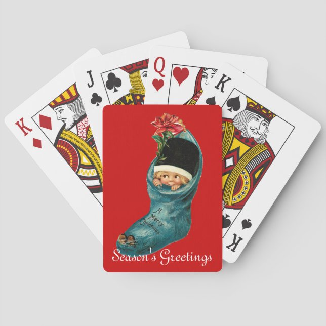 Cute Christmas Stocking ,Little Child,White Red Playing Cards (Back)