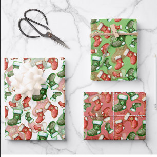 Cute Christmas Stocking Wrapping Paper Sheet