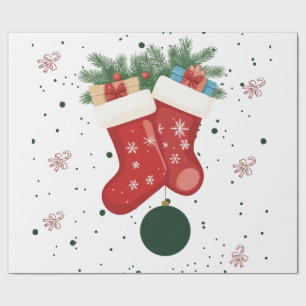 Cute Christmas Stockings and Gifts Holiday Desig. Wrapping Paper