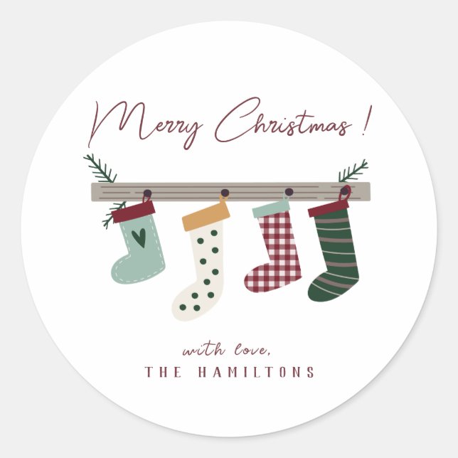 Cute Christmas Stockings Classic Round Sticker (Front)